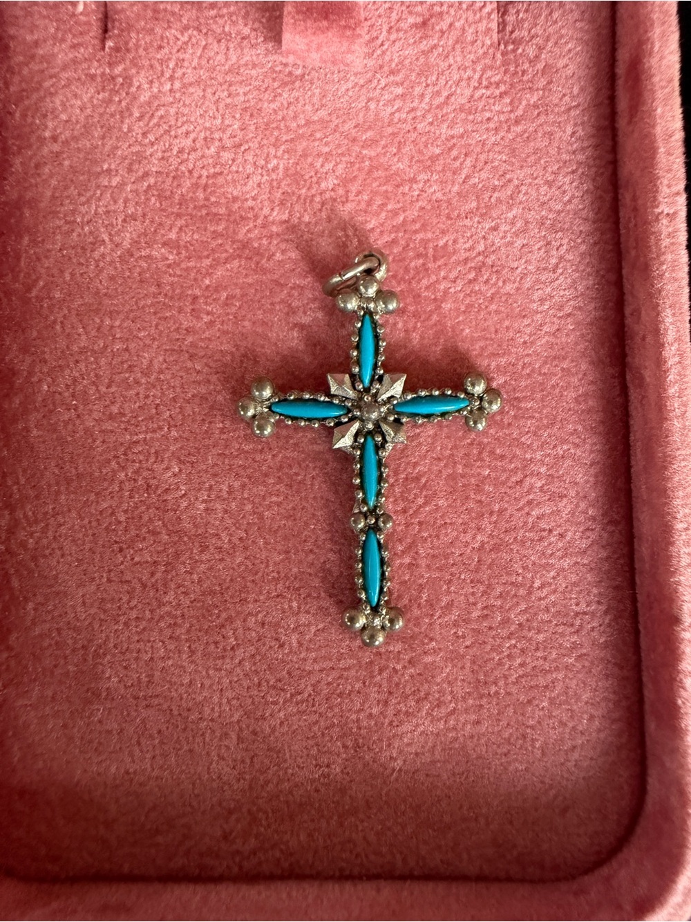 Silver Cross Pendant with Turquoise Accents